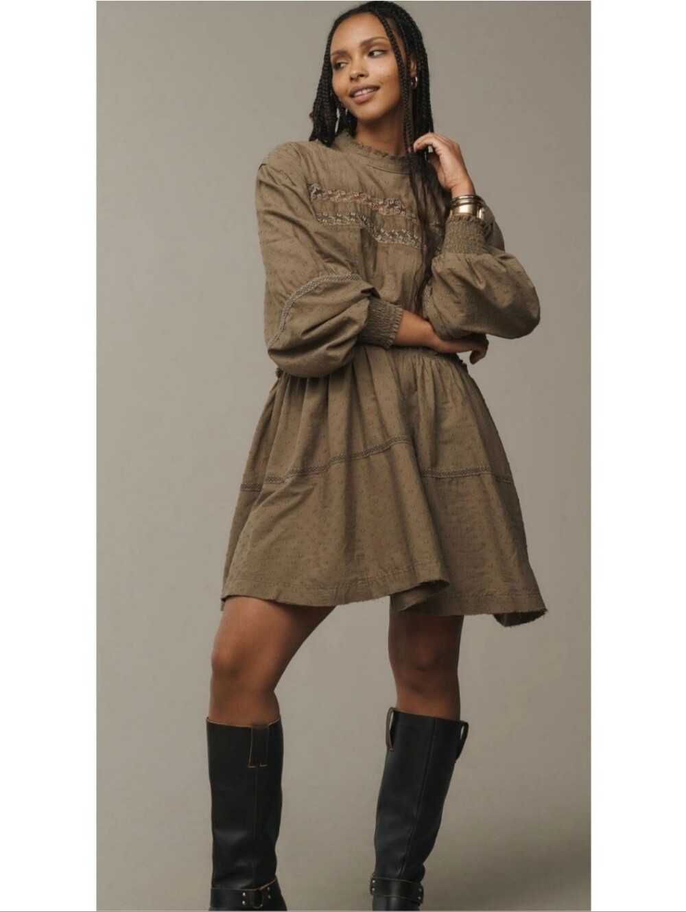 Pilcro × Anthropologie Long-Sleeve Mock-Neck Swing Mini Dress